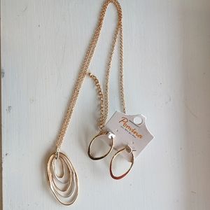 Gold and silver 17in long necklace with matching gold earrings